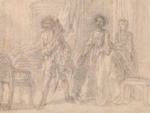 Escena de una obra de teatro, posiblemente "El marido sospechoso" de Benjamin Hoadley de Francis Hayman