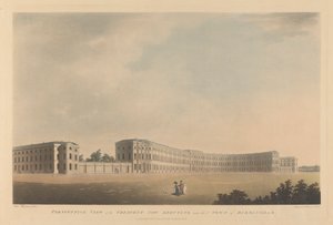 Vista en perspectiva de la Medialuna que ahora se levanta cerca de la ciudad de Birmingham de Francis Jukes