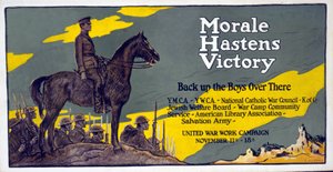 La moral acelera la victoria - Apoya a los chicos allá, Campaña de Trabajo de Guerra Unida, 11-18 de noviembre, pub. 1918 de Francis Luis Mora