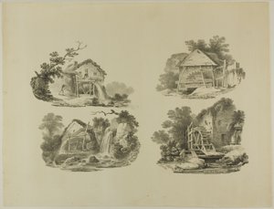 Ruedas de molino cerca de Abergele, Denbigh, Whitby, Richmond de Francis Nicholson