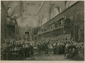 Interior de la Cámara de los Lores, Westminster, Londres, durante la importante investigación en 1820 de Francis Phillip Stephanoff