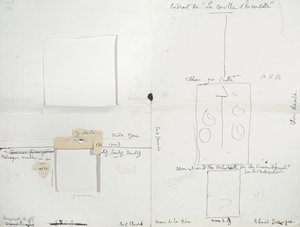 Maqueta del boletín dadaísta "391", número 14, que contiene una copia de la firma de Ingres. de Francis Picabia