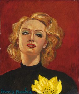 Mujer con una flor amarilla, c. 1941-2 (óleo sobre tabla) de Francis Picabia
