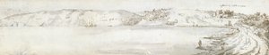 Castillo de Oystermouth, c.1678 (acuarela y tinta marrón sobre papel) de Francis Place