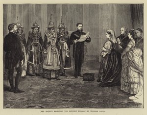 Su Majestad recibiendo a la Embajada Birmana en el Castillo de Windsor