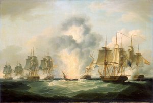 Cuatro fragatas británicas capturan barcos españoles de transporte de tesoros, destinados a reforzar los esfuerzos bélicos de Francia, 5 de octubre de Francis Sartorius