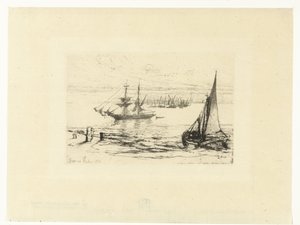 Un barco anclado Un bergantín anclado de Francis Seymour Haden (Sir) (signed by artist)