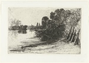 Banco del Támesis en Brentford Ferry de Brentford (título sobre el objeto) de Francis Seymour Haden (Sir) (signed by artist)
