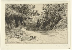 Pad langs het agua El paseo de los enamorados Thames Ditton (título sobre el objeto) de Francis Seymour Haden (Sir) (signed by artist)