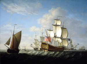 Una escuadra británica de la Royal Navy en alta mar. Óleo sobre lienzo, hacia finales de la década de 1740, de Francis Swaine (1725-1782).