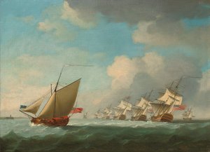 Un escuadrón del Rojo avanzando por el Canal con un yate del Almirantazgo en la costa de Francis Swaine