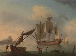 Una balandra inglesa encallada cerca de la costa de Francis Swaine