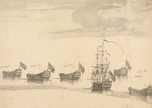 Barcos en un mar en calma de Francis Swaine