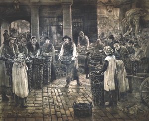 Escena de Covent Garden - Mujeres trabajadoras de pie, c. 1862-1935 de Francis William Lawson
