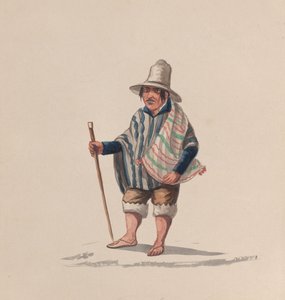 Un hombre peruano, de un grupo de dibujos que representan el traje peruano, ca. 1848