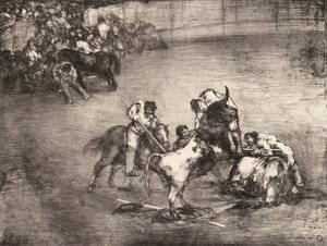 Un picador atrapado por un toro, de los 