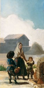 Una mujer y dos niños junto a una fuente de Francisco de Goya