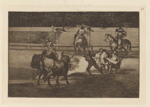 Banderillas de fuego (Banderillas with Firecrackers), Plate 31 from La tauromaquia de Francisco de Goya