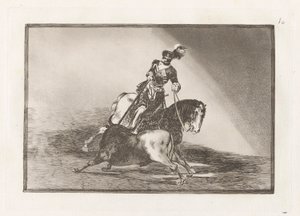 Carlos V. lanceando un toro en la plaza de Valladolid (Charles V Spearing a Bull in the Ring at Valladolid), Plate 10 from La tauromaquia de Francisco de Goya