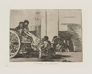 Calzadas al cementerio. (Carretas al Cementerio.), pl. 64 de la serie Los Desastres de la Guerra de Francisco de Goya