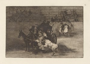 Pelea en Carro Enganchado a Dos Mulos, Lámina G de La tauromaquia (tercera edición) de Francisco de Goya
