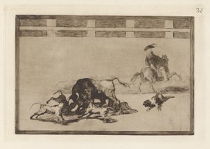 Echan perros al toro (Sueltan perros sobre el toro), Lámina 25 de La tauromaquia de Francisco de Goya