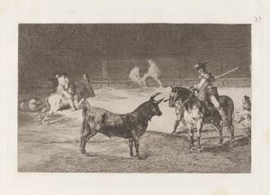 El c?lebre Fernando del Toro, barilarguero, obligando a la fiera con su garrocha (The Celebrated Picador, Fernando del Toro, Draws the Fierce Beast on with his Pique), Plate 27 from La tauromaquia de Francisco de Goya
