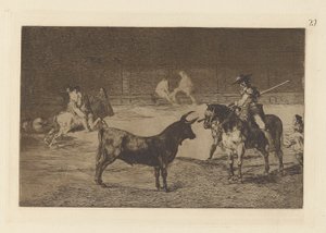 El c?lebre Fernando del Toro, barilarguero, obligando ? la fiera con su garrocha (The Celebrated Picador, Fernando del Toro, Draws the Fierce Beast on with his Pique), Plate 27 from La tauromaquia de Francisco de Goya