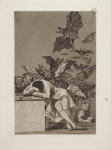 El sueno de la razon produce monstruos. (The Sleep of Reason Produces Monsters.), pl. 43 from the series Los caprichos de Francisco de Goya