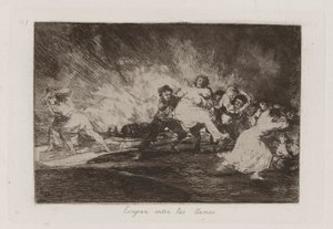 Escapan entre las llamas (They Escape through the Flames), Plate 41 from Los desastres de la guerra (The Disasters of War)