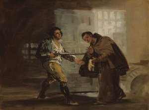 Fray Pedro ofrece zapatos a El Maragato y se prepara para apartar su arma, c. 1806.
