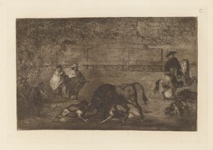 Los perros sueltos sobre el toro, Lámina C de La tauromaquia (tercera edición) de Francisco de Goya