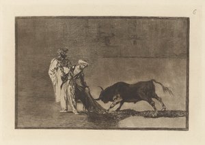 Los Moros hacen otro capeo en plaza con su albornoz (The Moors Make a Different Play in the Ring Calling the Bull with their Burnous), Plate 6 from La tauromaquia de Francisco de Goya