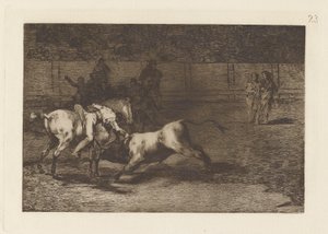 Mariano Ceballos, alias el Indio, mata el toro desde su caballo (Mariano Ceballos, Alias the Indian, Kills the Bull from his Horse), Plate 23 from La tauromaquia de Francisco de Goya
