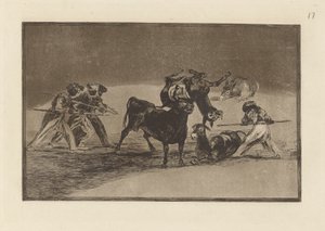 Palenque de los moros hecho con burros para defenderse del toro embolado, Lámina 17 de La tauromaquia de Francisco de Goya