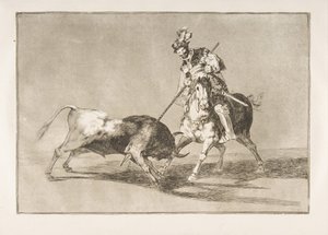 Lámina 11 de la Tauromaquia: El Cid campeador lanceando otro toro, 1816