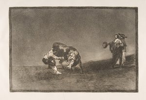 Placa 16 de la Tauromaquia: El mismo hombre lanza un toro en el ruedo en Madrid, 1816
