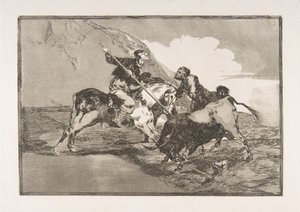 Placa 1 de La Tauromaquia: La forma en que los antiguos españoles cazaban toros a caballo, 1816 de Francisco de Goya