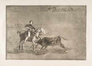 Tauromaquia, lámina 22: Valentía del célebre Pajuelera en [el ruedo], 1816 de Francisco de Goya