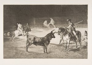Placa 27 de la Tauromaquia: El célebre picador, Fernando del Toro, atrae al fier... de Francisco de Goya