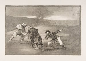 Placa 2 de la Tauromaquia: Otra forma de cazar a pie, 1816 de Francisco de Goya
