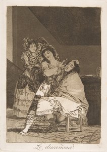 Placa 35 de Los Caprichos: Ella lo despluma de Francisco de Goya