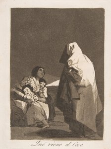 Placa 3 de Los Caprichos: Aquí viene el coco de Francisco de Goya