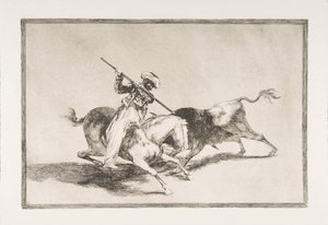 Placa 5 de La Tauromaquia: El moro valiente Gazul es el primero en lanzar toros..., 1816 de Francisco de Goya