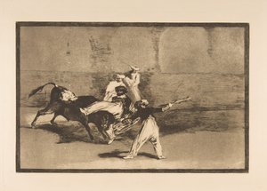 Placa 8 de la Tauromaquia: Un moro atrapado por el toro en el ruedo de Francisco de Goya