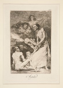 Sopla (Golpe), pl. 69 de la serie Los caprichos de Francisco de Goya