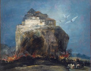 Una ciudad en una roca, 1850-75 de Francisco de Goya