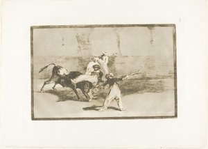 Un moro atrapado por el toro en el ruedo, placa 8 de El arte de la tauromaquia de Francisco Jose de Goya y Lucientes