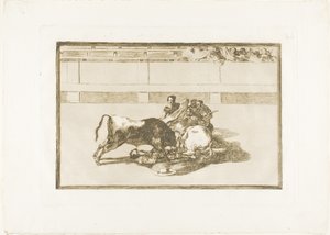 Un Picador es Desmontado y Cae bajo el Toro, lámina 26 de El Arte del Toreo de Francisco Jose de Goya y Lucientes