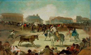 A Village Bullfight - Goya, Francisco, de (1746-1828) - 1812-1814 - Oil on wood - 45x72 - Real Academia de Bellas Artes de San Fernando, Madrid ©FineArtImages/Leemage